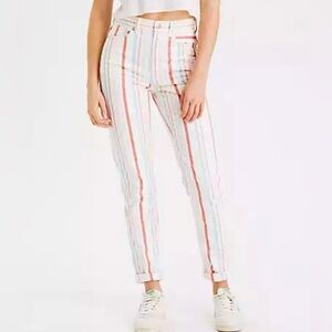American Eagle Striped Mom Jeans High Waist Women’s 2 White multi NWOT 80s Retro